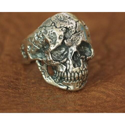 LINSION 925 Sterling Silver Wounded Skull Ring Mens Biker Rock Punk Ring TA134 US Size 7~13