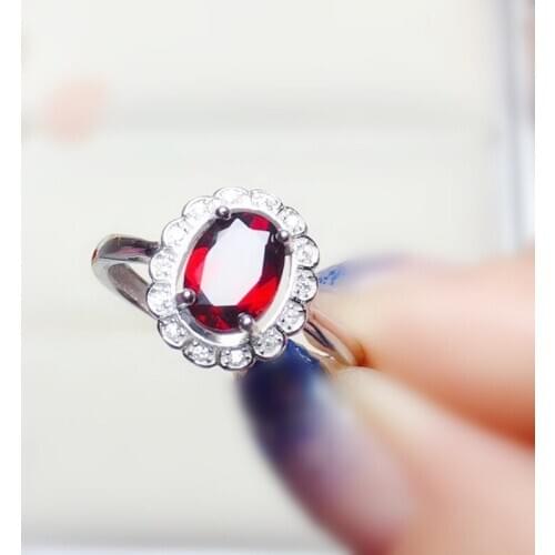 Natural real garnet flower style ring Per jewelry Free shipping 6*8mm 1.5ct gemstone 925 sterling silver Fine jewelry T207105