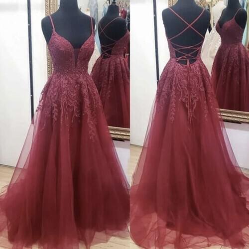 Lace prom dresses 2021 sweetheart neckline lace up back tulle floor length long red evening dresses gowns