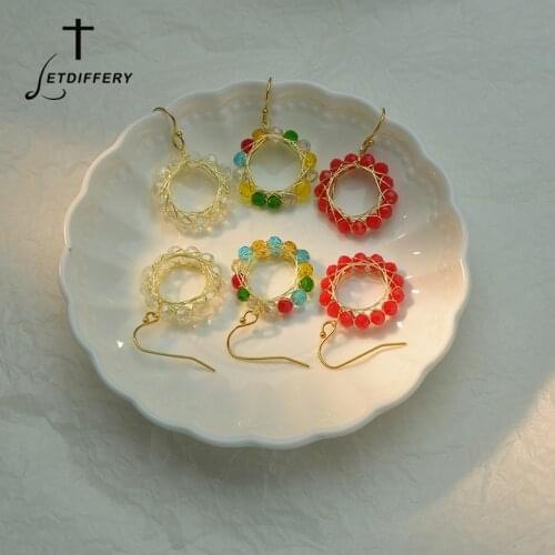 Letdiffery New Colorful Zircon Crystal Round Earring Stud Bohemia Earrings for Women Vacation Party Jewelry Gifts Dropshipping