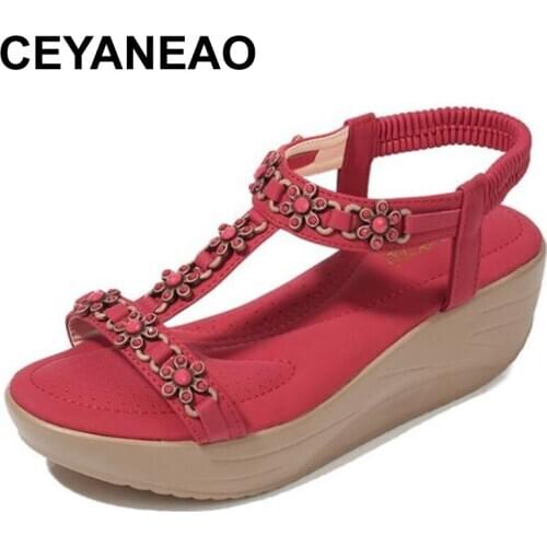 CEYANEAO Summer new Korean muffin thick sloping crust with high heel shoes fashion round head Roman sandals flat shoes sandals