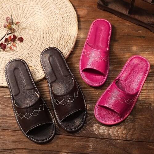 Japan Style Womens Summer Genuine Leather Indoor Slippers Couples Anti-Slip Mute Home Shoes Household Casual Slippers for Men