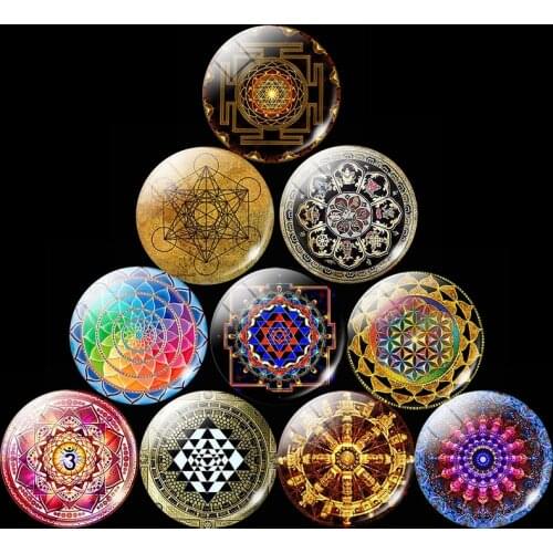 Mandala Fridge Magnet Decor Luminous Magnetic Stickers Buddhist Dharma Wheel 30MM Glass Geometry Meditation Refrigerator Holder