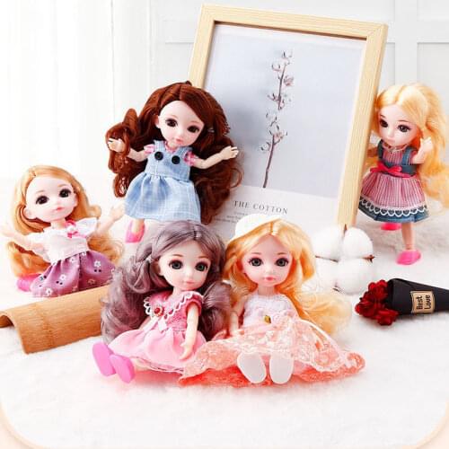17cm BJD Mini Doll Movable Joint Girl Baby 3D Big Eyes Beautiful DIY Toy Doll with Clothes Dress Up