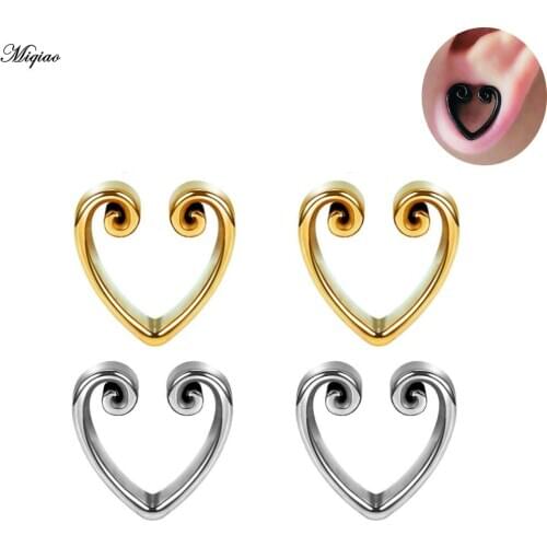 Miqiao 2pcs 316L Stainless Ear Plugs and Tunnels Heart-Shape Notch Expander 8-30mm Ear Gauges Body Jewelry Piercings