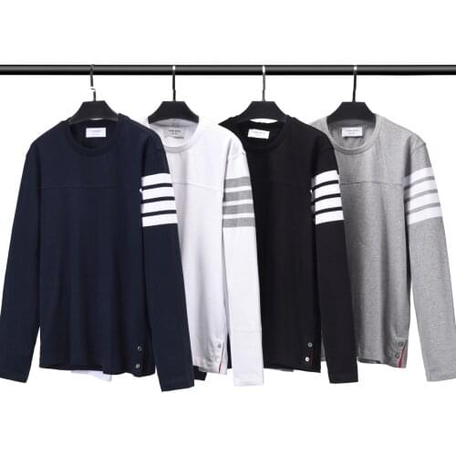 2021 Men Casual T-Shirt Cotton Long Sleeve Autumn Winter Striped Women Top Couple Wear Couple Wear O-Neck Korean Design