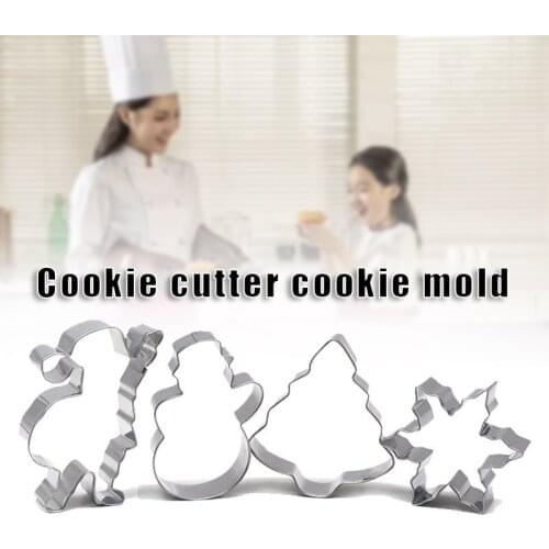 Stainless Steel Cookie Cutter Set of 4 Christmas Embossing Stencil Mousse Biscuit Cutting Ring Cake Baking Dies for DIY G10
