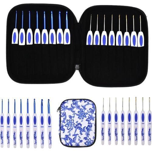 New Classical Style Crochet Hook Set 16pcs Mix Sizes 1.0-6.0mm Aluminum Knitting Needles With Case Sweater Weave Knitting Tools