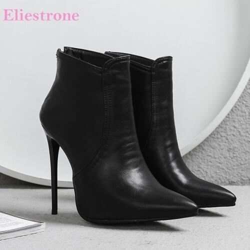 Brand New Glamour Gray Black Women Ankle Nude Formal Boots Sexy High Heels Office Lady Shoes S273 Plus Big Size 10 46 48