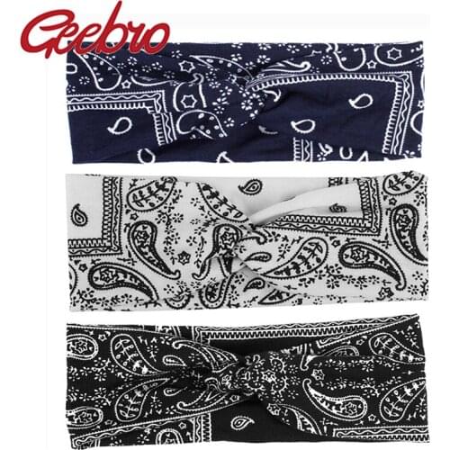 Geebro Flower Boho Headbands for Women Handmade Cross Elastic Hairbands Sport Headband Turban Headwrap Girls Hair Accessories