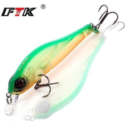 FTK 1pc 80mm 6g Sinking Minnow Fishing Fishing Lure Laser Hard Artificial Bait Bass Wobblers Pike Crank bait With Treble Hooks