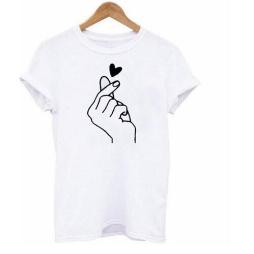 Selling! ! ! Finger Love Heart Action Print T-shirt Ladies T-shirt Top Super Girl Top Couple T-shirt