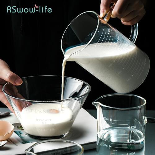 Transparent Glass Heat Resistant Handle Cup For Household Kitchen Baking Calibration Cups Measuring Jug With Cover Baking Tools