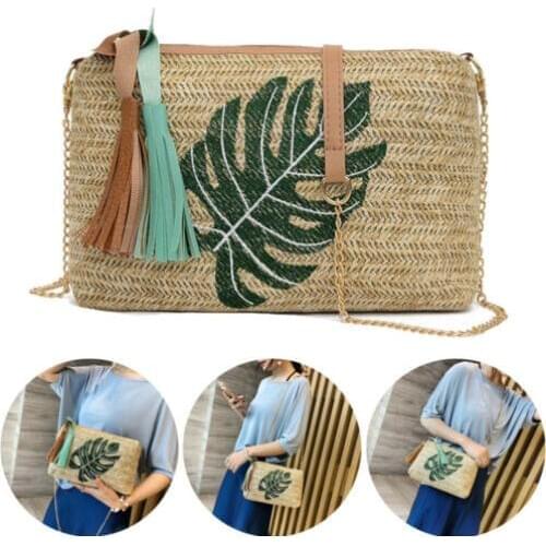 Retro Wicker Womens Straw Plait Small Square Bag One Shoulder Slanted Across Summer Beach Bags