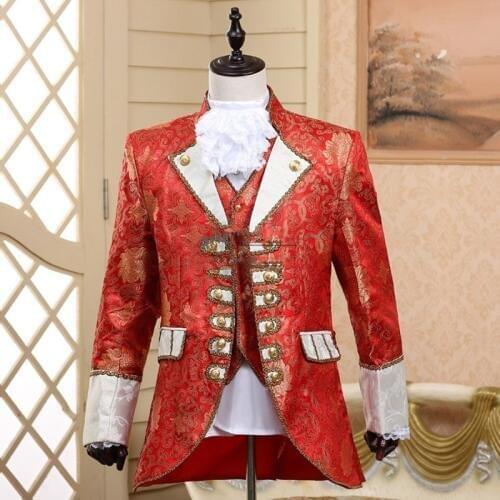 Luxury Red Embroidery Tuxede Suit Men Nightclub 3 Piece Suit (Jacket+Vest+Pants) Stage Prom Wedding Groom Singer Costume Homme
