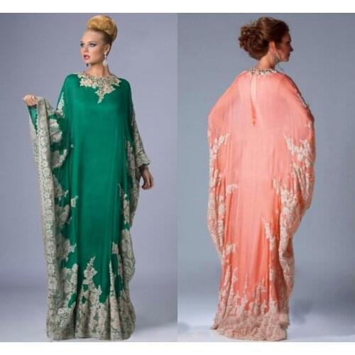 Chiffon Kaftan Dubai Arabian Evening Dresses Long Sleeves Appliques Lace Fitted Muslim Mother Of The Bride Dress Plus Size