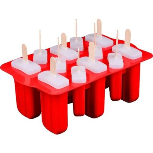 12 Holes Silicone Ice Popsicle Mold with 12pcs Lids Ice Cream Maker with 12pcs Sticks DIY Ice Lolly Moulds Party Tool