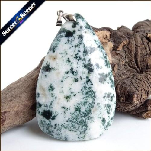 Green Moss Agates Slice Natural Stone Quartz Pendant Statement Necklace Women Collier Sieraden For Jewelry Making ZS1002