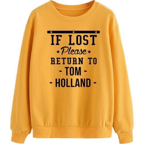 IF LOST Please RETURN TO TOM HOLLAND Letter Print Women Kpop Hoodies Cute Graphic Sweatshirt Casual Streetwear Vogue Hoodie