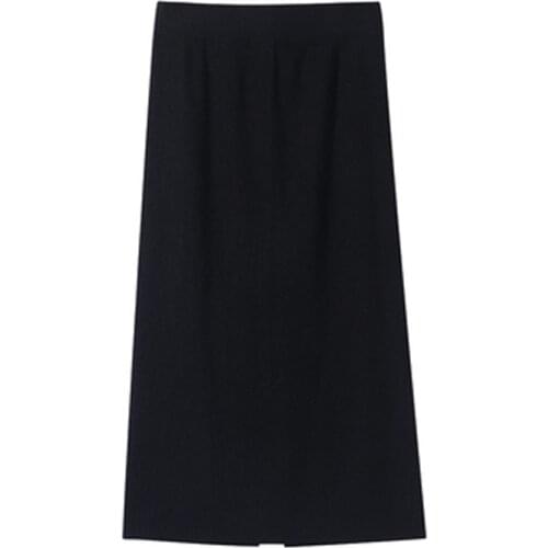 2021 Spring Autumn Womens Skirts Solid New Arrivals Female High Waist Long Skirt Splited Trendy Lady Knitted A-Line Hips Skirts