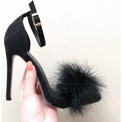 11CM womens shoes hairy fish mouth high-heeled European and American womens sandals 35-43 large size shoes