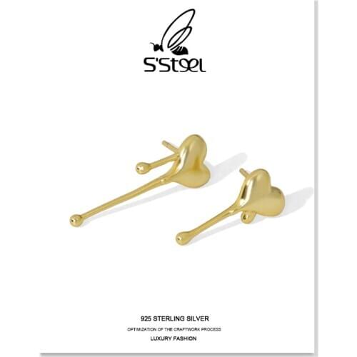 SSTEEL Heart Shape Stud Earring For Women 925 Sterling Silver Earrings Designer Love Earings Boucle Oreille Argent Fine Jewelry