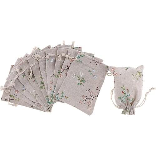 12pcs Natural Burlap Bag Jute Drawstring Gift Bag Cotton Linen Makeup Pouch