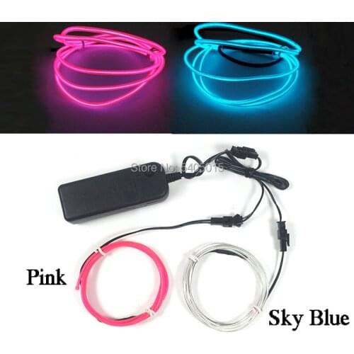 2.3mm 1M x 2Pcs Backlight Flashing Neon Light Led Strip EL wire Tube Rope by DC3V Inverter for Night Club Holiday DIY Decoration
