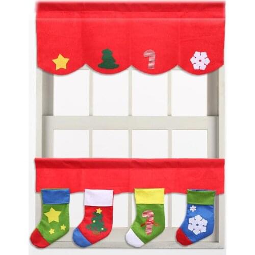 2pcs/set Christmas Socks Window Decoration Door Window Drape Panel Christmas Curtain Decorative For Home New Year