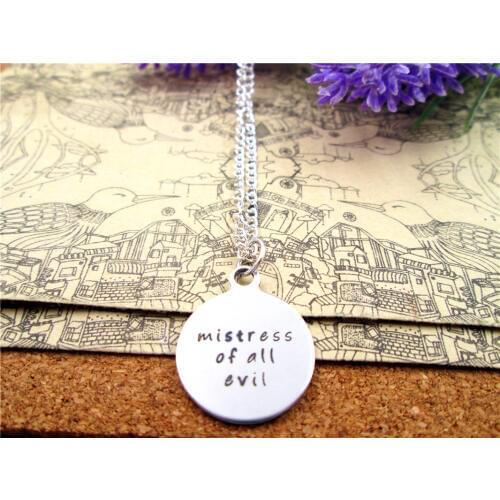 3pcs/lot Fashion stainless steel necklace "mistress of all evil" Charm Pendant necklace Jewelry Gift more style for choosing