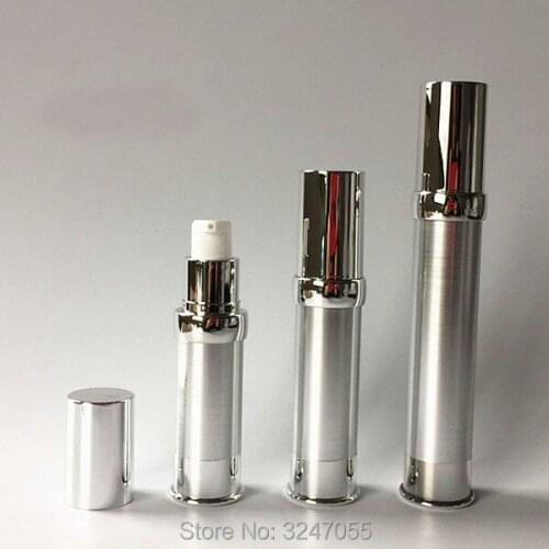 30pcs/lot 15ML 20ML 30ML High Grade Empty Cosmetic Lotion Bottle, DIY Portable Silver Essence Vacuum Airless Bottle, Makeup Tool