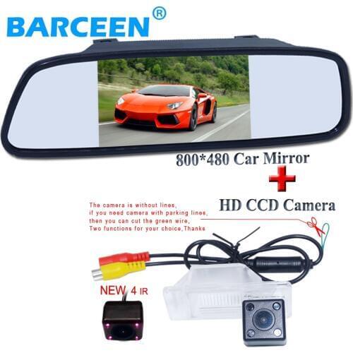 5 " HD LED 800*480 Rear View Mirror Monitor+CCD Car rear view camera for Nissan QASHQAI X-TRAILGeniss Sunny/For Peugeot 307 408