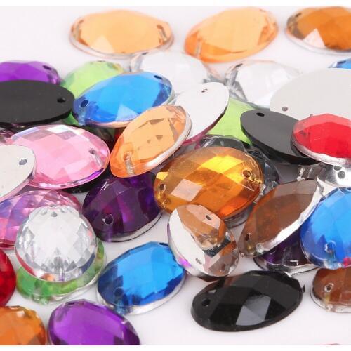 50PCS 18*13mm AB Acrylic Crystal Drop flatback Rhinestones Stone Jewelry Accessories Sewing Buttons Sew On 2 hole