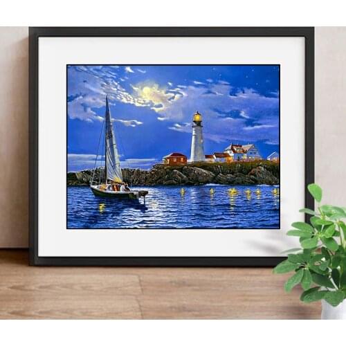 Diamond Embroidery Landscape Full Drill Square 5D DIY Diamond Painting Lighthouse Picture Of Rhinestone Decor Home