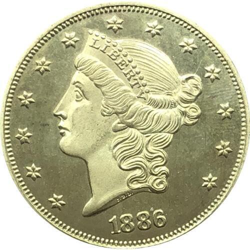 United States Liberty Head Double Eagle US 1886 Twenty Dollars With Motto In God We Trust Gold Coins Brass Copy Coins