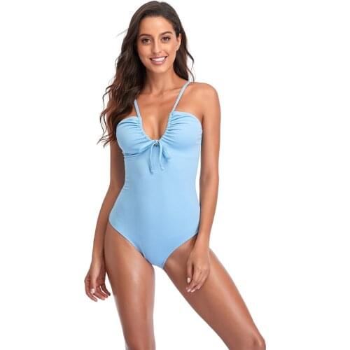 One Piece Swimsuit Tummy Control 2021 Sexy Plus Size Kawaii Bra Drawstring Design Solid Wrap Bathing Swimming Suit Swimwear Girl