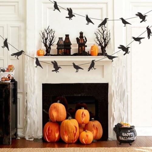 Black Realistic Crow Raven Pattern Banner Halloween Hanging Bunting Flags Garland Kids happy Halloween Decoration Party Supplies