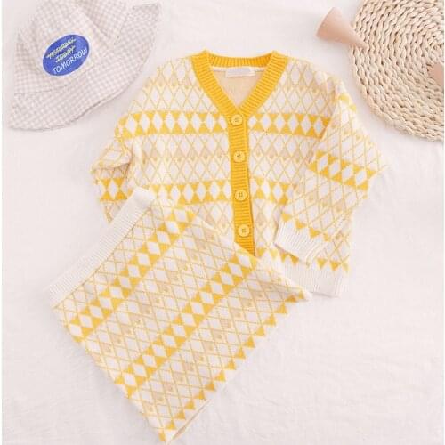Kids Knitting Clothing Sets for Girls Outfits Simplicity Sweaters Cardigan+Skirt Suit Children Boutique Kids Breathable Clothing