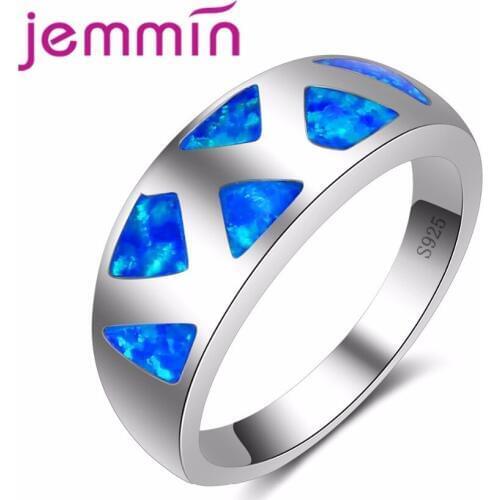 Brand Simple Blue Opal Rings For Women And Men Fashion Wedding Party Finger Ring Accessory 925 Silver Anillos