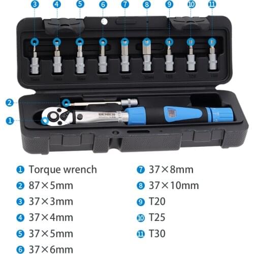 GENIER Bicycle Preset Torque Wrench Set 1/4" 2-24Nm Bike Torque Wrench Allen Key Tool Cycling Repair Tool Socket Spanner Set Kit