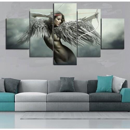 5PCS HD Print Art Painting Picture Fantasy Angel Warrior Anime Girl Wings Modern Living Room Bedroom Poster Home Decor Frameless
