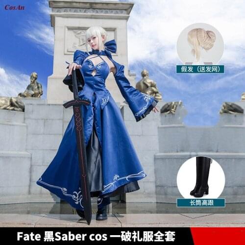 Game Fate/Stay Night Altria Pendragon Cosplay Costume Navy Blue Formal Dress Anime Expo Activity Party Role Play Clothing S-XL