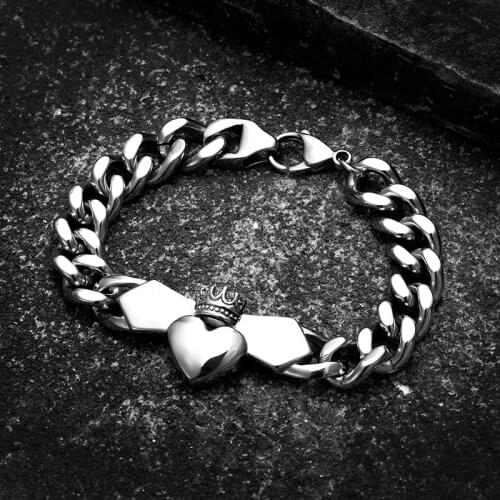 Hot personality Charm Men Bracelet Crown Ladies Bracelet Bracelet Titanium Steel Heart Shaped Bracelet Hip Hop Rock Women‘s Gift