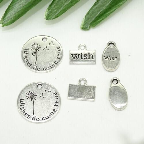 DIY metal Charms with letters: wishes do come true, Antique Making pendant fit,Vintage Tibetan Silver,DIY bracelet necklace