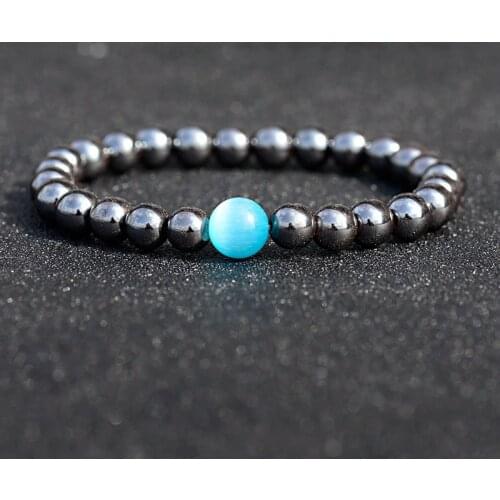 Natural Hematite Beaded Bracelet Homme Men Blue Elastic Bracelet For Women Prayer Yoga Bracelets Fashion Jewelry