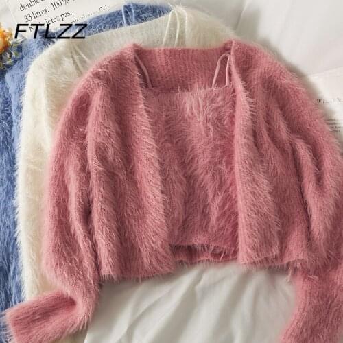 New Women Cardigan Suit New Spring Autumn Loose Cardigan Long-sleeved Sweater Coat Short Tank Tops Woman Korean Cropped Sweater