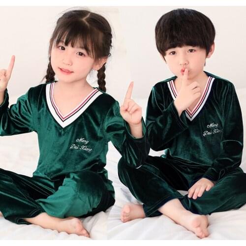 Boys New Year Homewear Kids Christmas Coral Velvet Pyjamas Set Pajamas for Girls Winter Warm Flannel Long Sleeved Sleepwear Suit