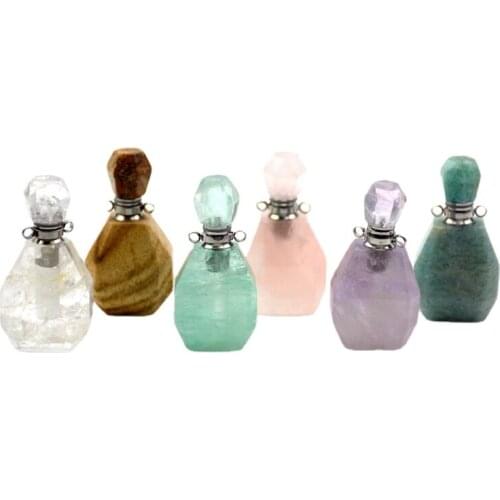 Amethysts Natural Gems stone Perfume Bottle Pendant clear rose quartzs Healing Chakra Crystal Quartz Perfume Bottle Necklace