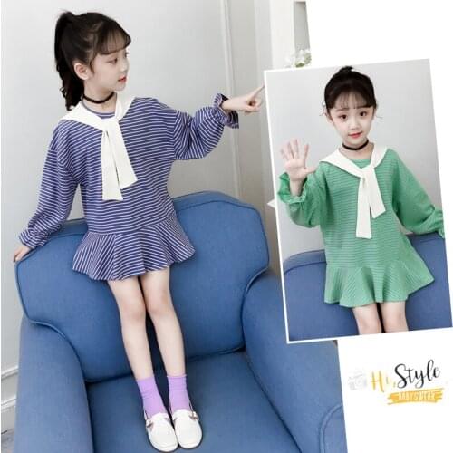 Girls Dress stripe Scarf Dress Princess Dress 2020 Fashion Spring Autumn New ChildrenS Wear teenagers Kids Clothing 3-14Y