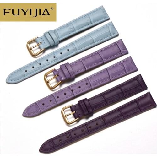 Women Crocodile Pattern Cowhide Strap 10MM 12MM 13MM 14MM 15MM 16MM Genuine Leather Bands Stainless Steel Pin Buckle Watch Band